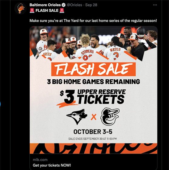 Baltimore Orioles twitter flash sale example