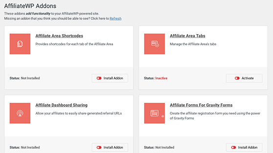 AffiliateWP addons page