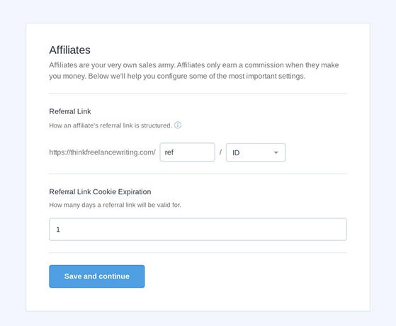 Configure your affiliate referral link and cookies
