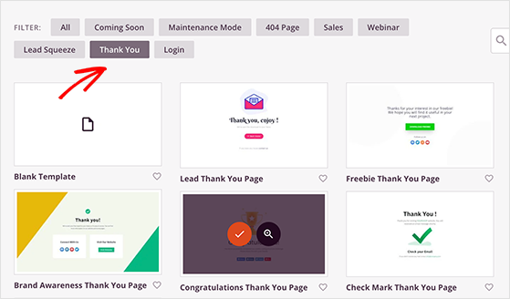 Choose a thank you page template
