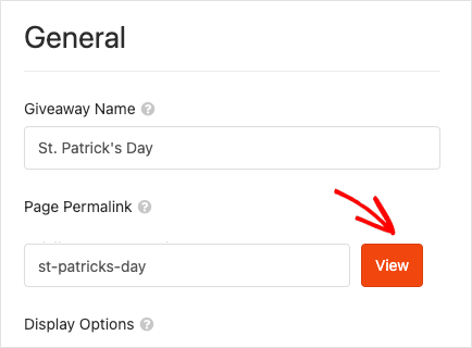 giveaway permalink settings