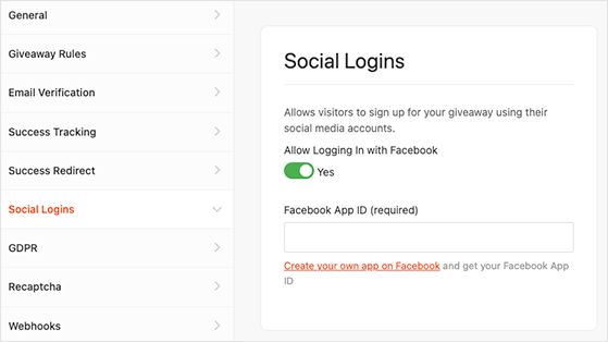 RafflePress giveaway social login settings