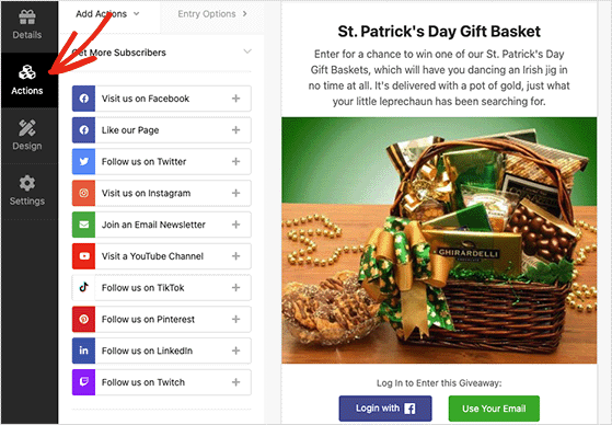 St Patrick's Day giveaway actions