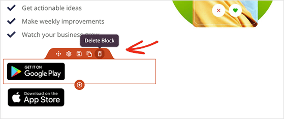 Delete unnecessary landing page blocks