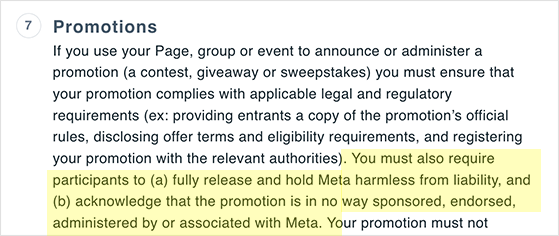 Facebook contest rules on required content