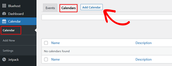 Add a new calendar in WordPress