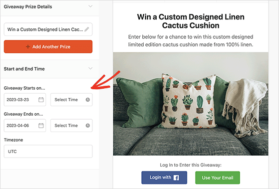 Etsy giveaway duration settings