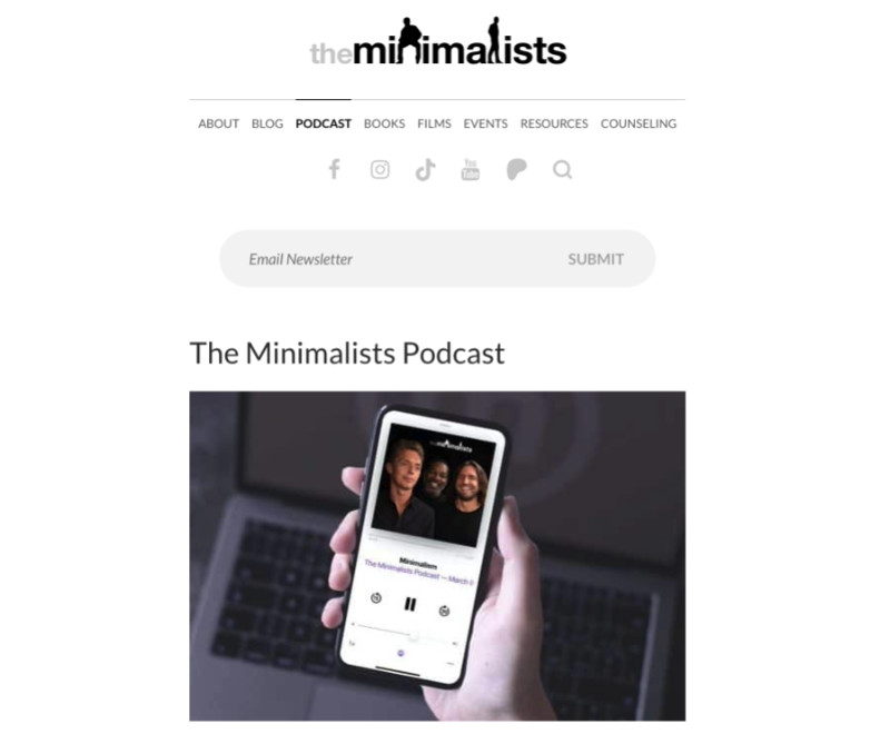the-minimalists-podcast-landing-page - RafflePress The Minimalists podcast landing page example