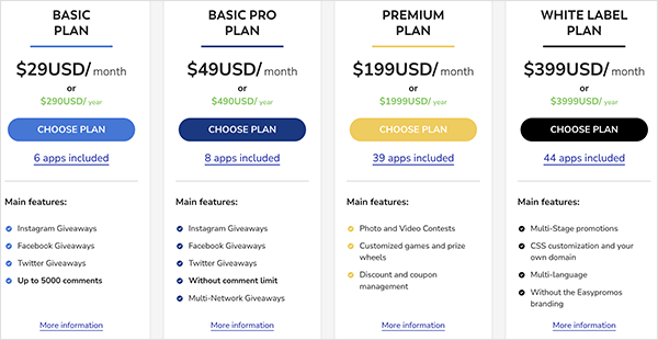 Easypromos app reviews pricing plans