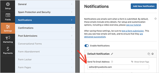 Form email notifications