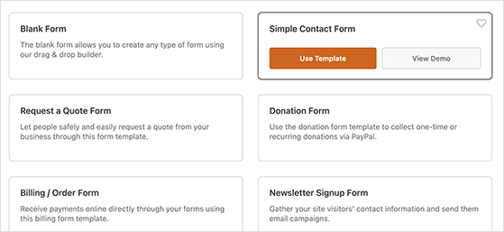 WPForms simple contact form template