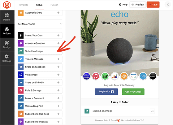 Submit an image action RafflePress