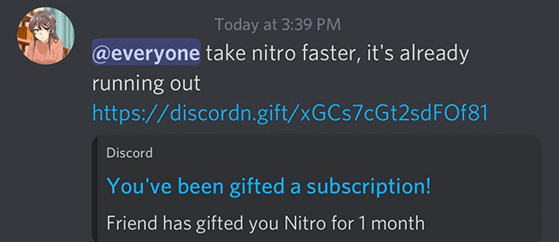Fake Discord giveaway bot Discord NItro scam