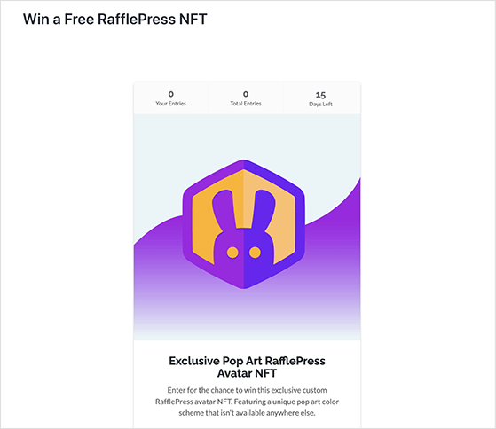 Free NFT giveaway in a WordPress post with RafflePress