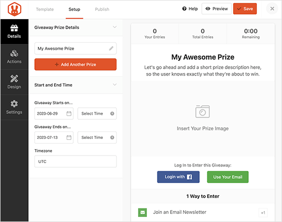 RafflePress giveaway builder screenshot