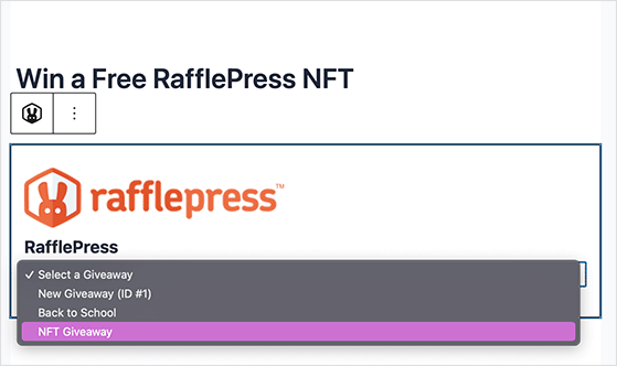 Select a RafflePress giveaway