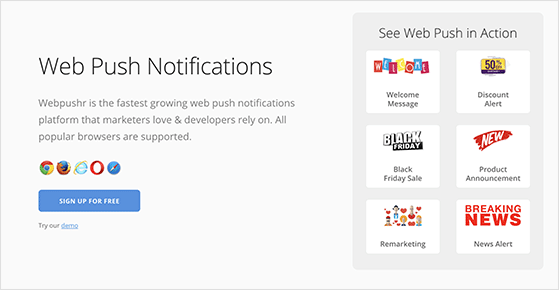 Webpushr push notification software
