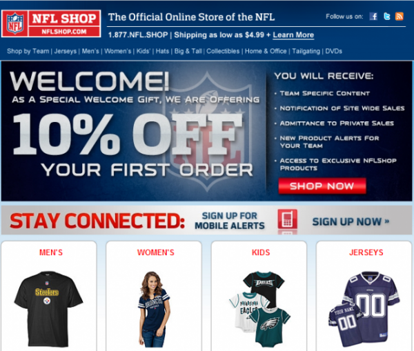 NFL Shop welcome email example