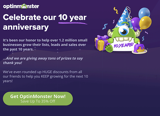 OptinMonster Birthday giveaway landing page example