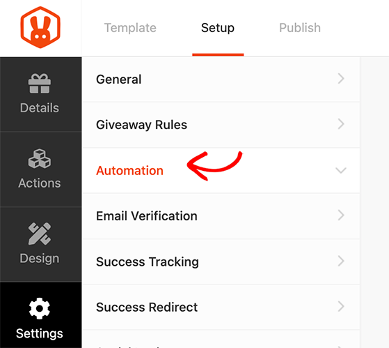 A screenshot of RafflePress Automation settings tab