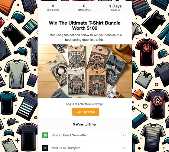 Shopify giveaway landing page in WordPress