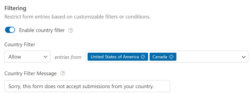 Enable country filtering WPForms