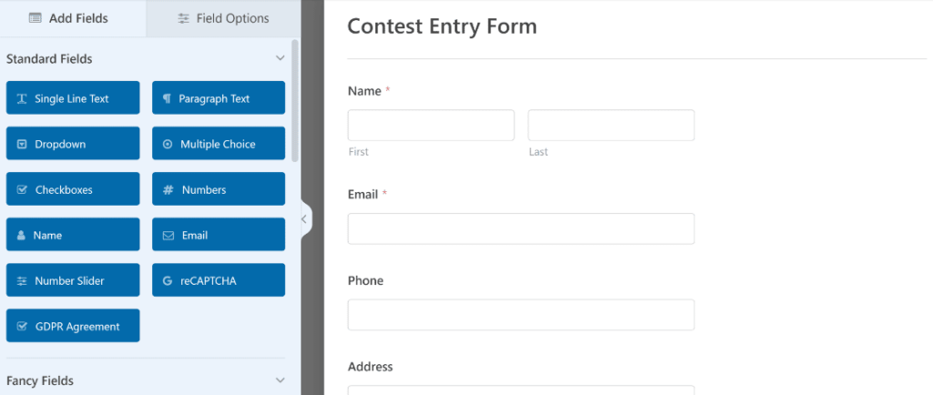 WPForms contest entry form