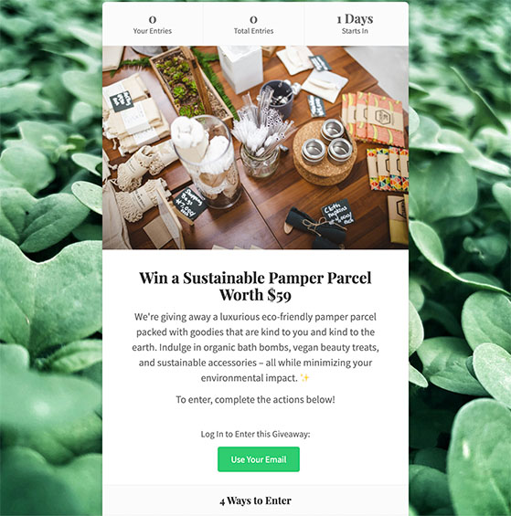 Earth Day giveaway landing page example