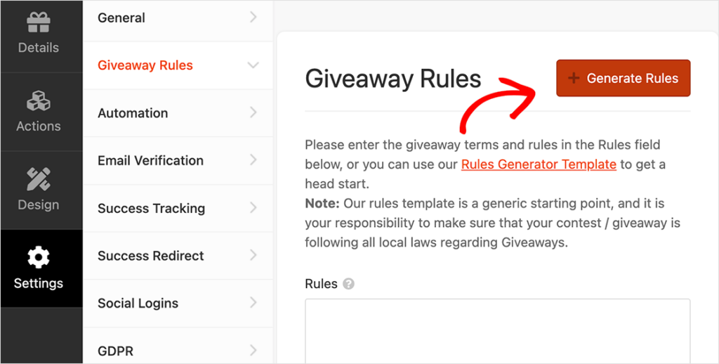 Generate giveaway rules in RafflePress