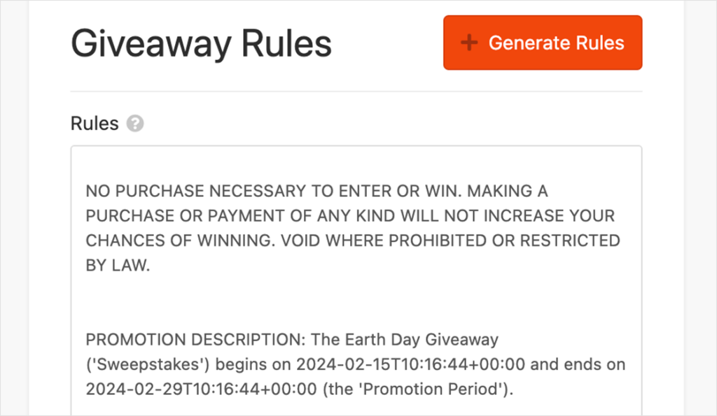 Generated giveaway rules