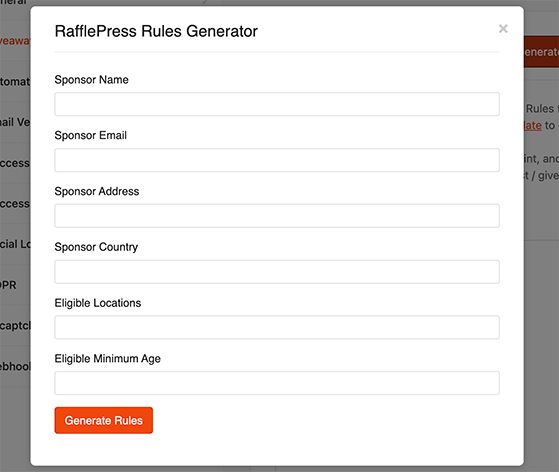 Giveaway rules generator form