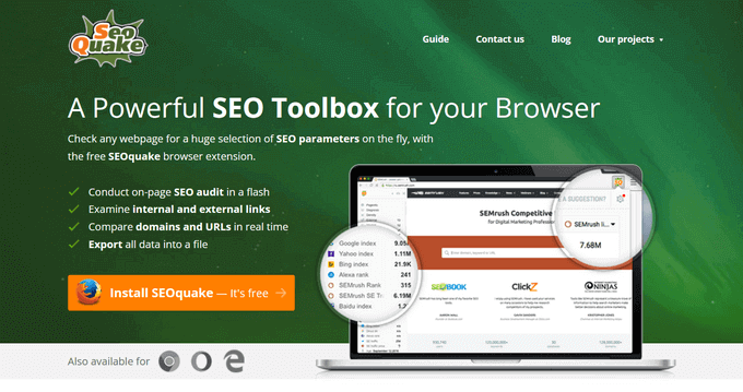 SEOQuake seo toolbox for your browser