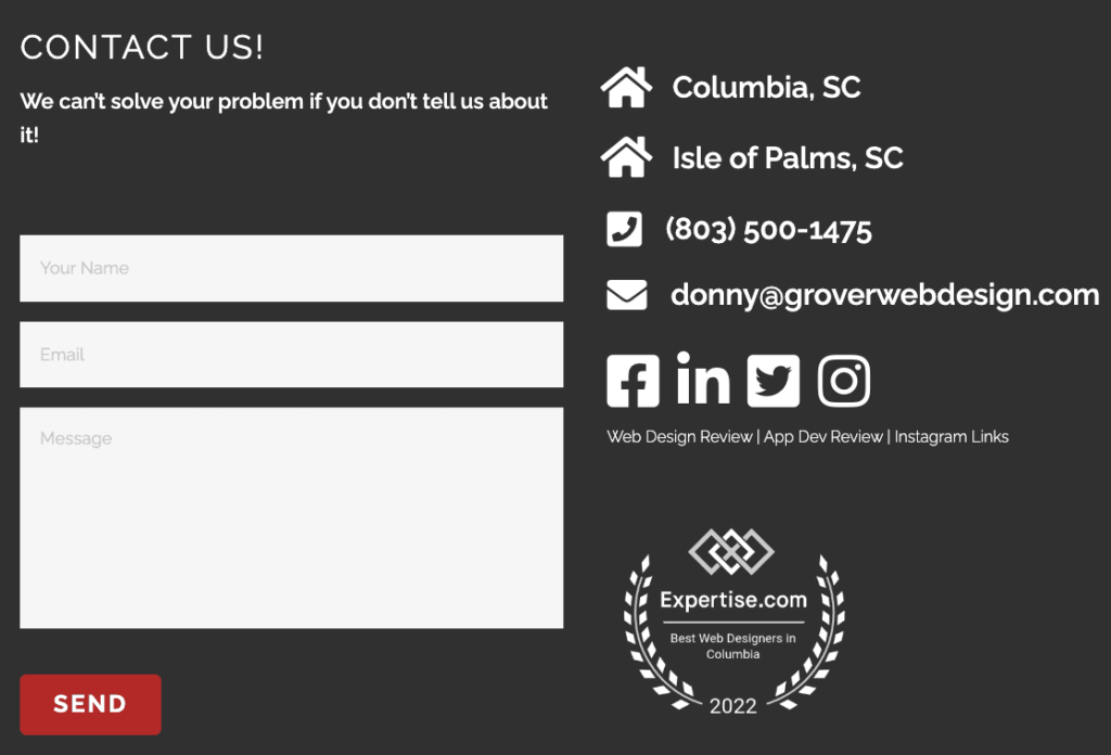Footer contact form example