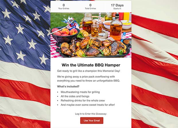 Memorial day giveaway landing page example
