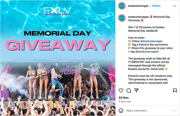 Memorial day giveaway event tickets prize example