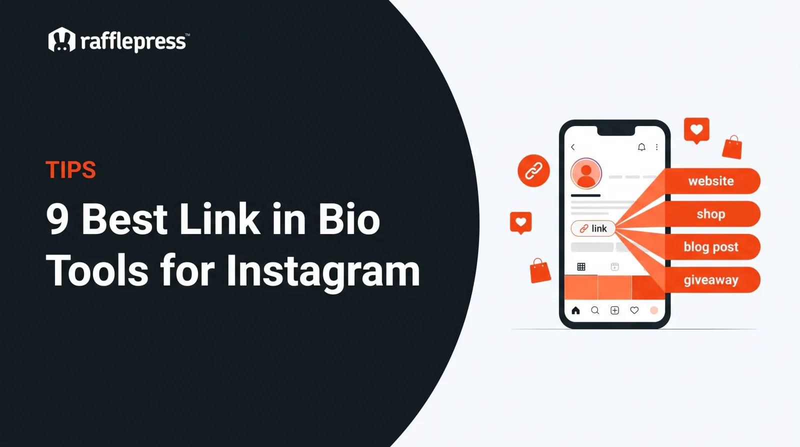 9 best link in bio tools for Instagram guide banner from RafflePress