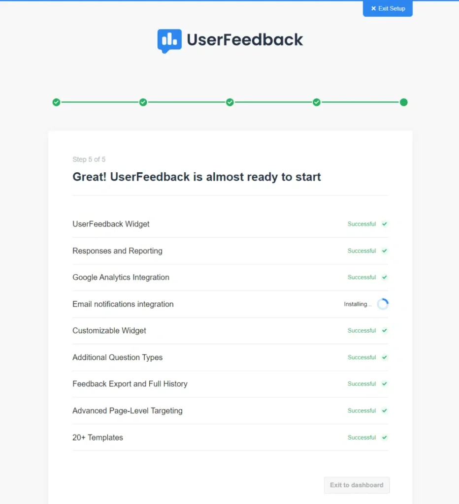 Finish UserFeedback installation