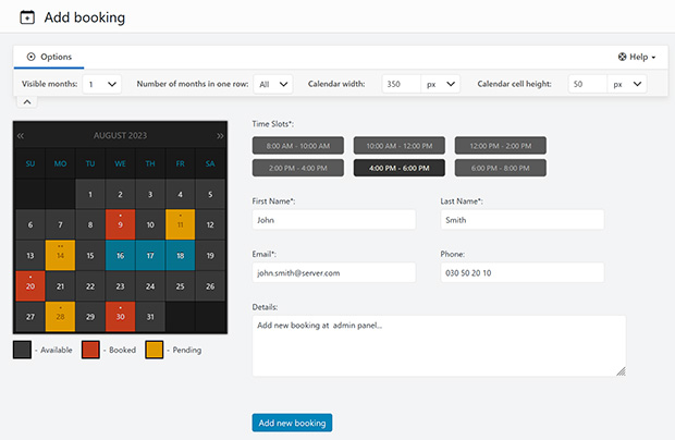 Add Bookings in WP Booking Calendar