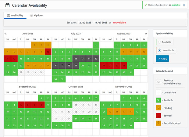 WP Booking Calendar availability