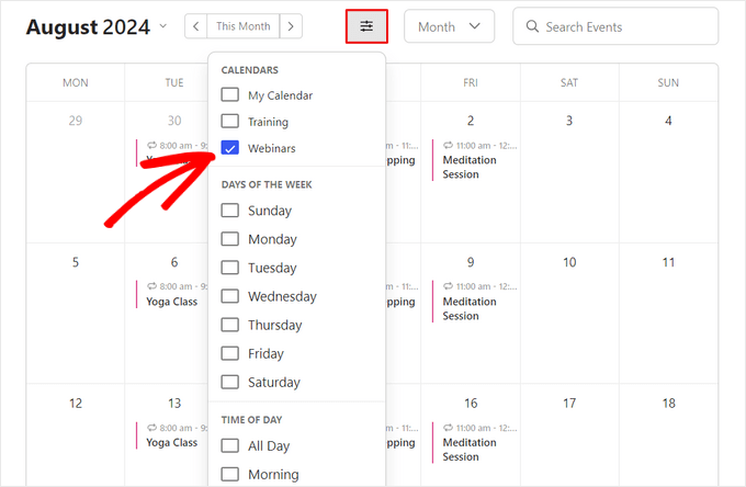 Sugar Calendar layout view