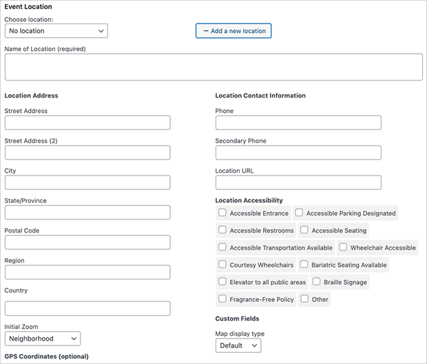 My Calendar event location settings