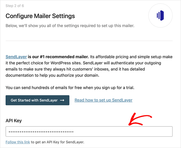 Paste your SendLayer API key into WP Mail SMTP