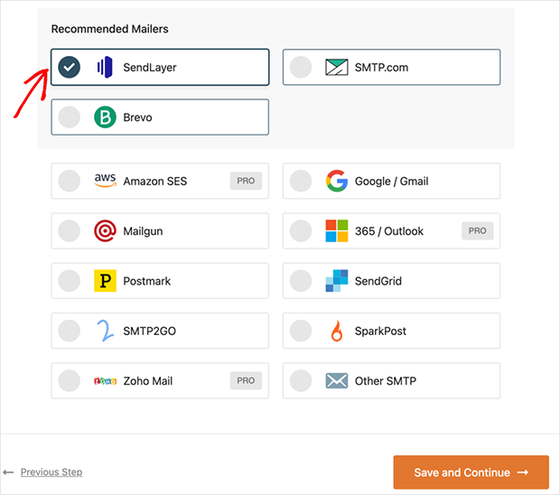 Select a mailer in WP Mail SMTP
