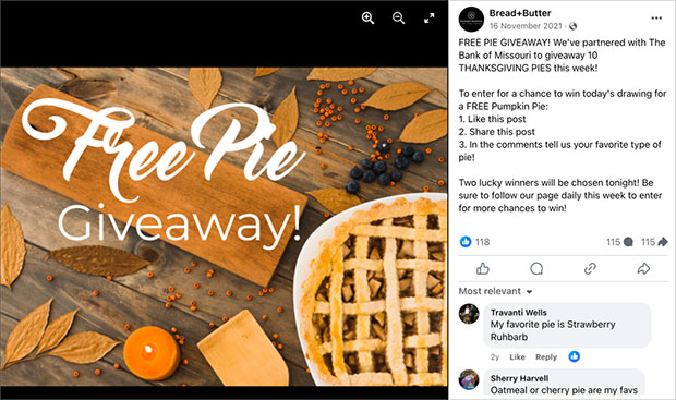 Thanksgiving pie giveaway