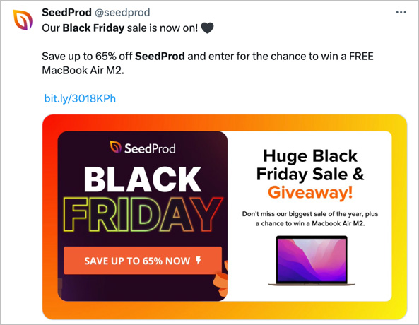 Black Friday giveaway promotion example