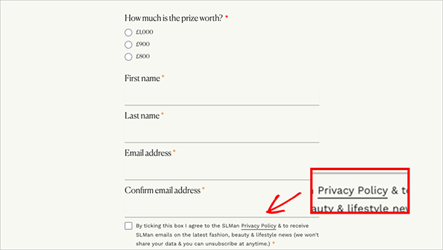 Giveaway privacy policy