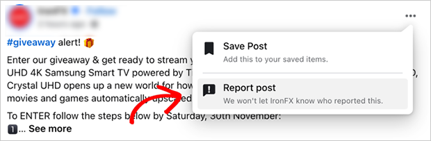 Report a giveaway post on Facebook