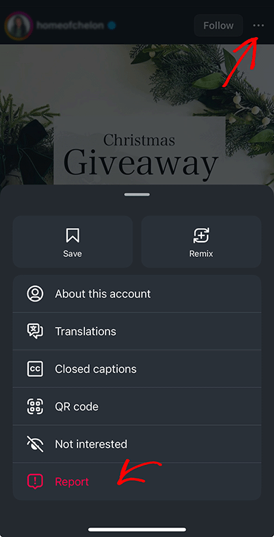 report a giveaway on instagram