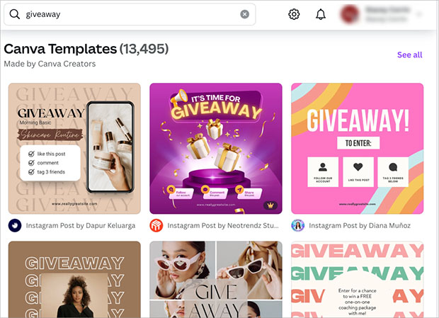 Giveaway image templates in Canva