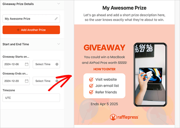 Viewing the custom giveaway image in RafflePress